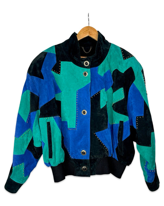 Vintage colourblock suède jack - L