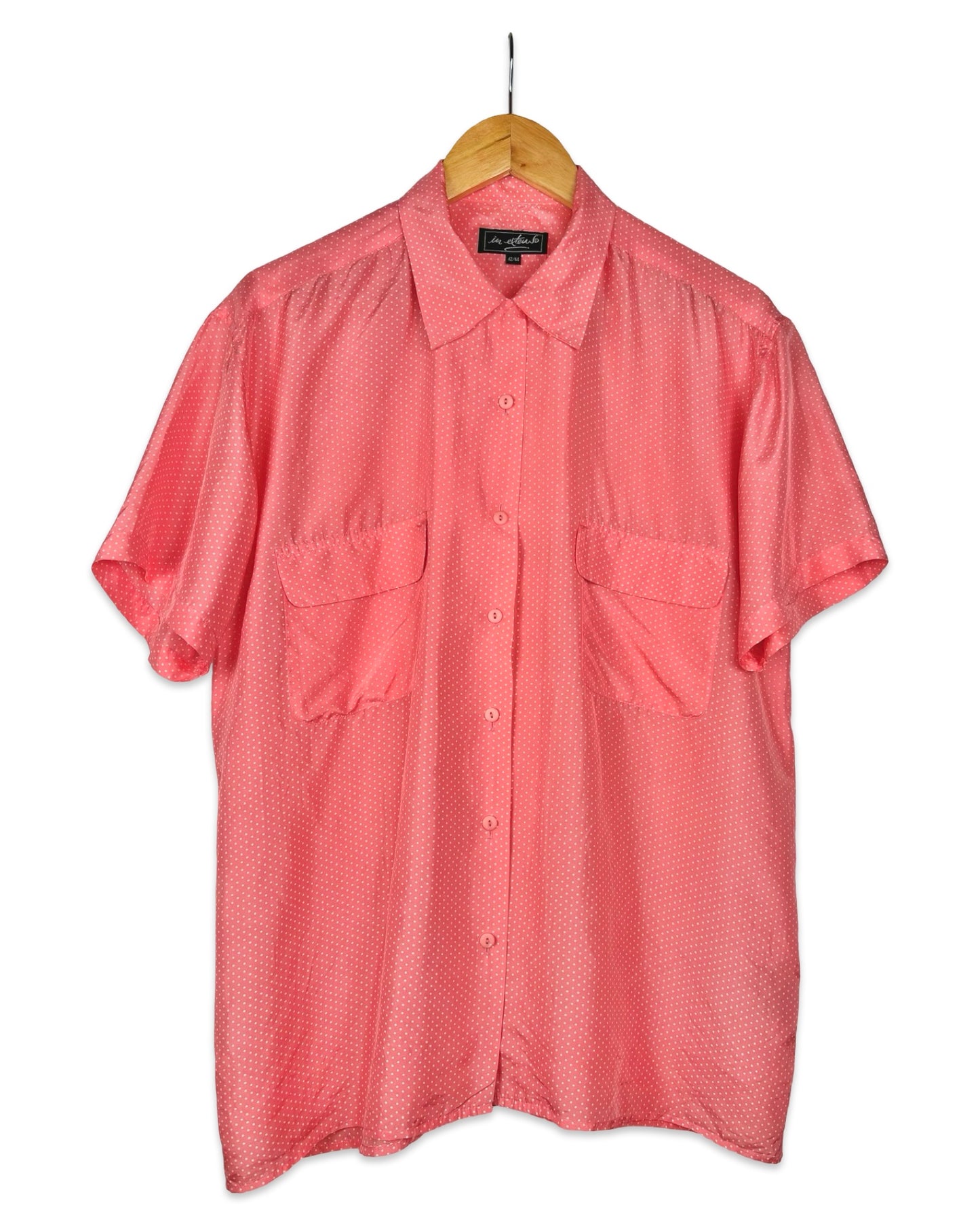 Zijden vintage blouse met stippen - XL