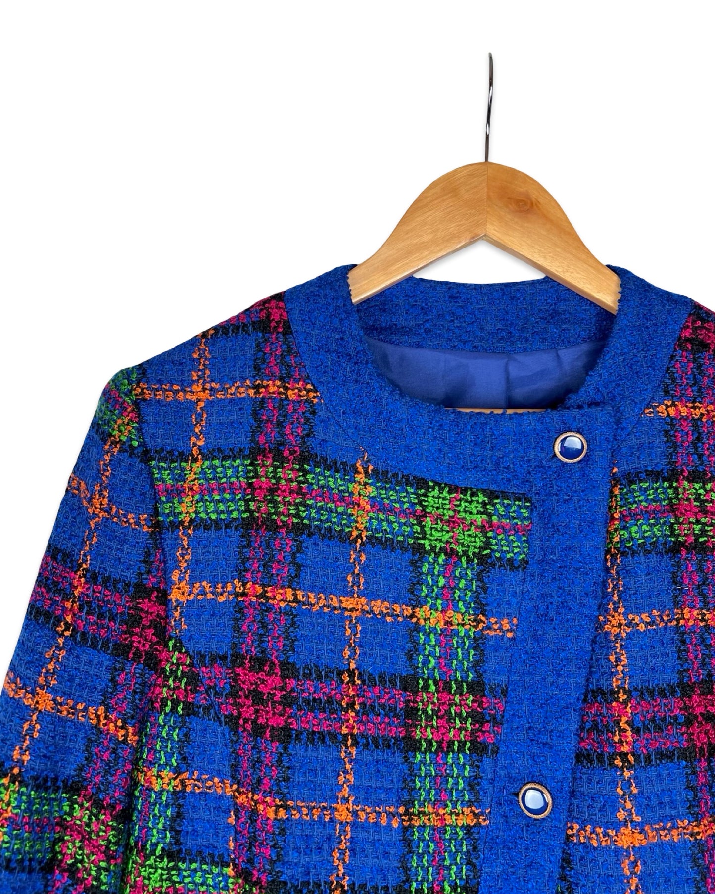 Vintage wolmix blazer met ruit - S/M