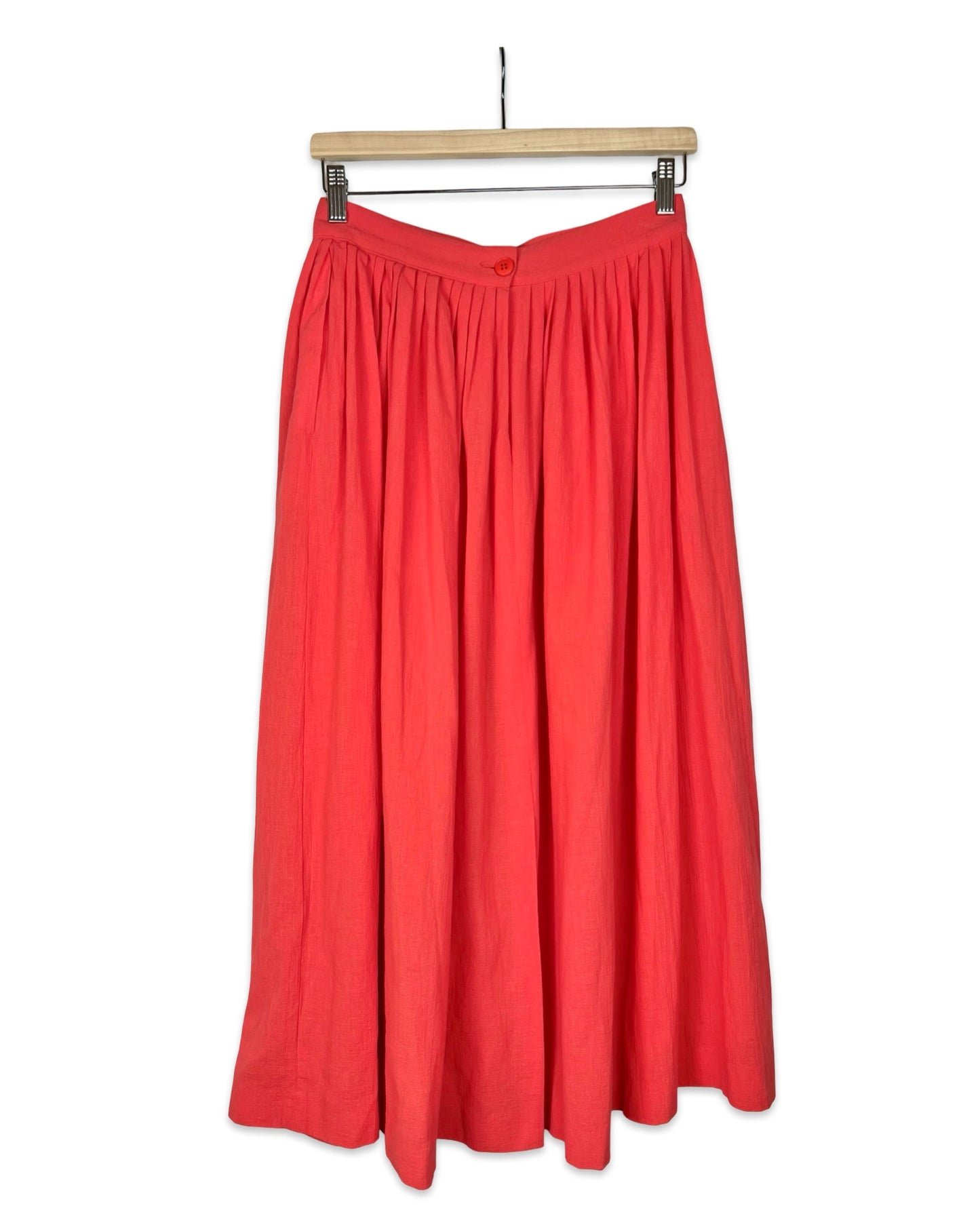 Koraal vintage midirok met plooien - S