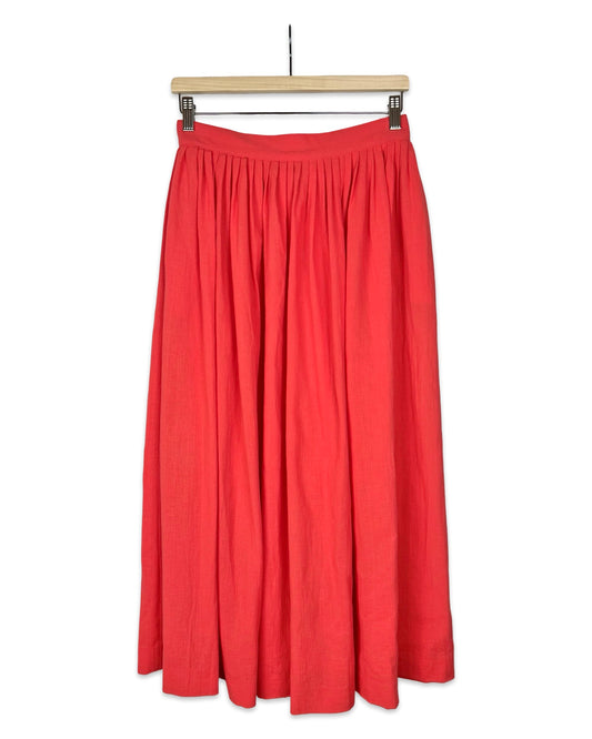 Koraal vintage midirok met plooien - S