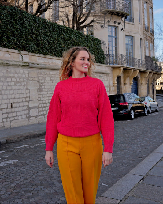 Vintage coral sweater with structure - L/XL