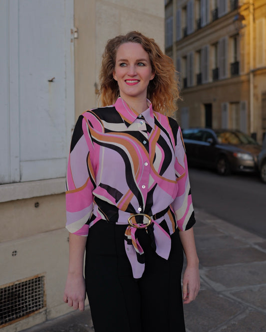 Vintage blouse with retro print - XL