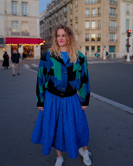 Vintage colourblock suède jack - L