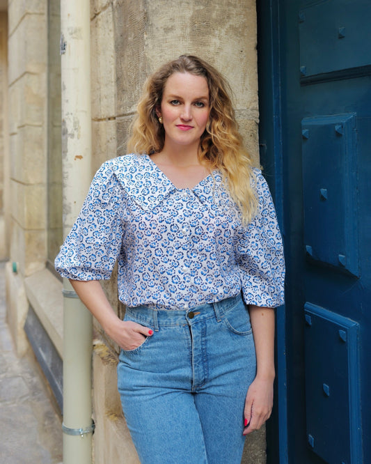 Vintage blouse met kraag en pofmouwen - XXL