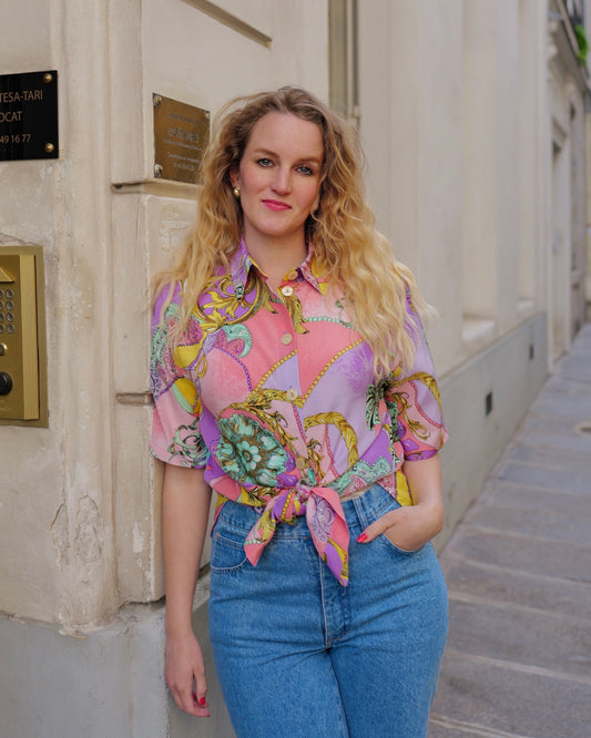Vintage blouse met kleurrijke print - S/M
