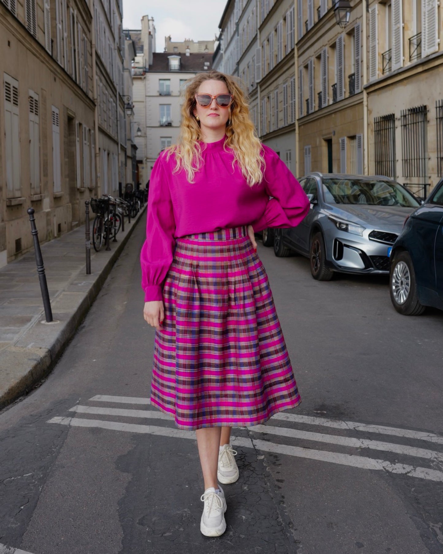 Zijden vintage rok met ruit - M
