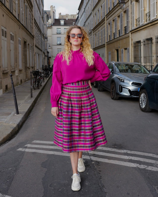 Zijden vintage rok met ruit - M