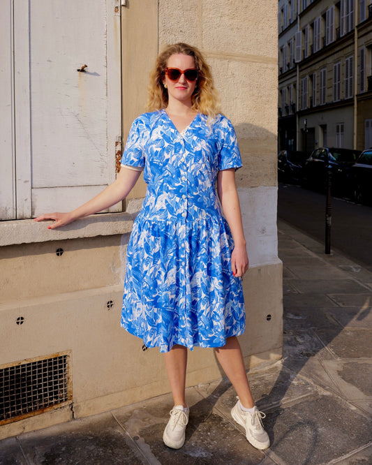 Vintage doorknoopjurk met print - XL