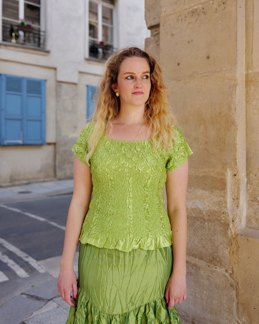 Limegroene vintage popcorn top - M/L