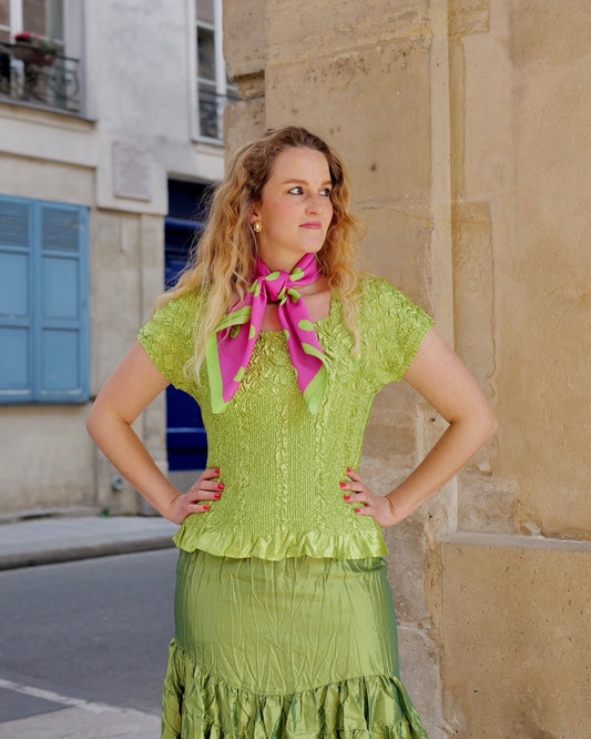 Felroze sjaal met groene stippen - One size