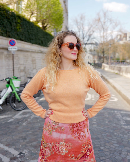 Vintage perzik trui met kasjmier - XL