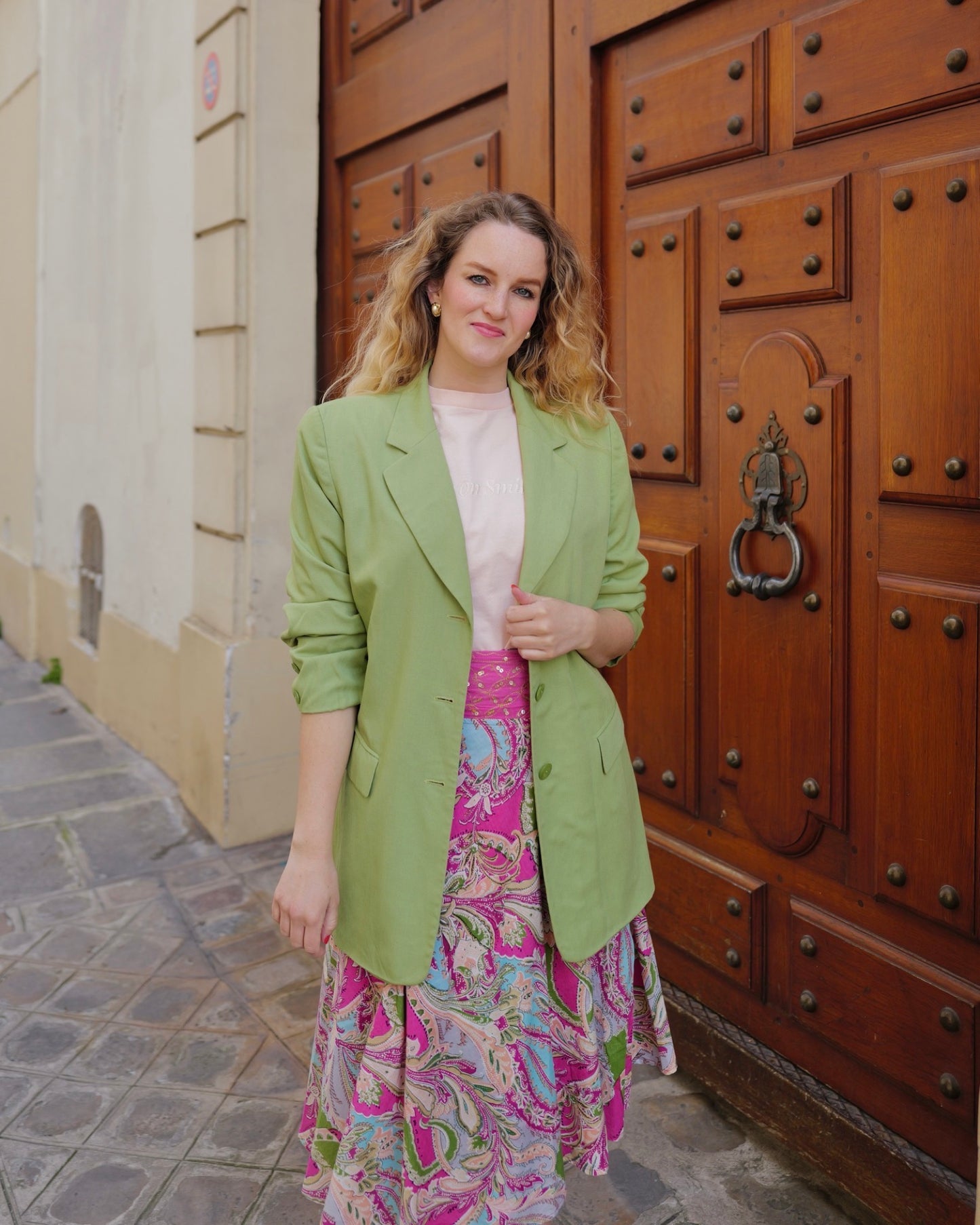 Lichtgroene vintage blazer - L/XL