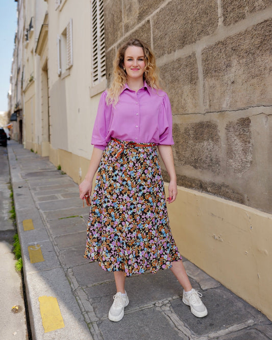 Vintage zijden bloemenrok - XL