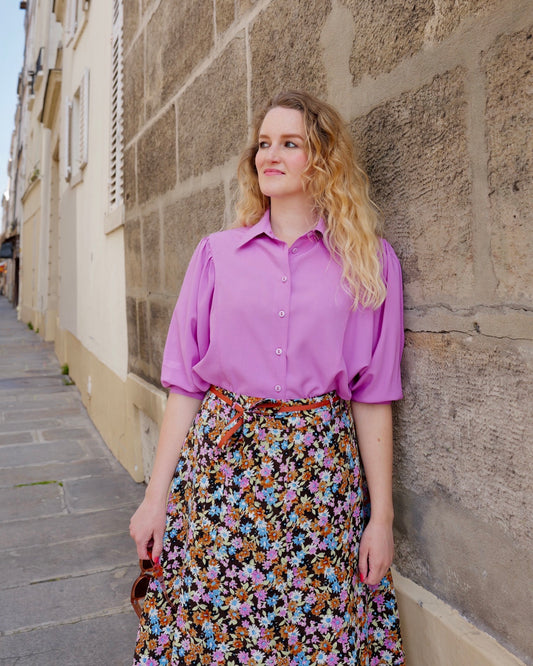 Vintage lila blouse met vleermuismouwen - L