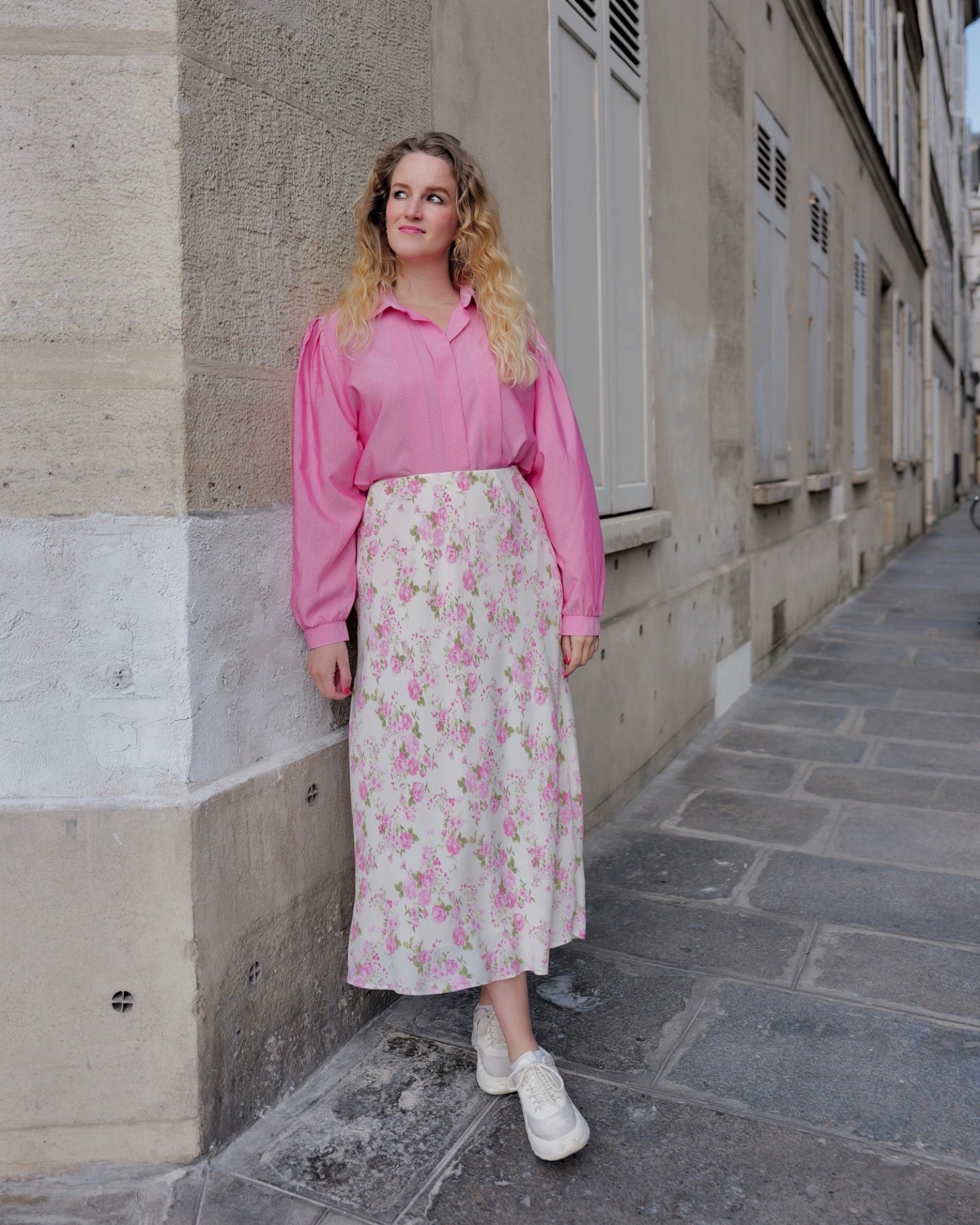 Midirok met romantische bloemenprint - M