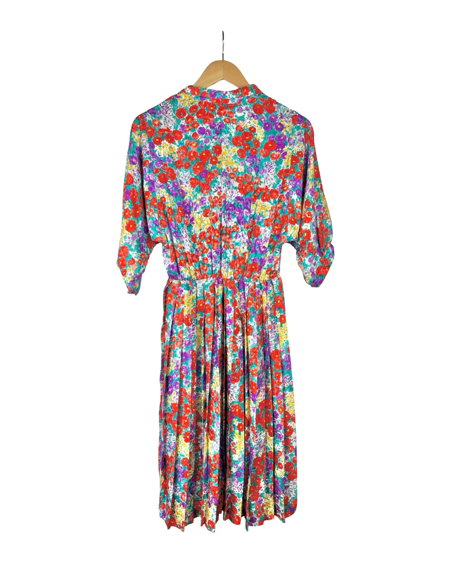 Vintage bloemenjurk met plissérok - M