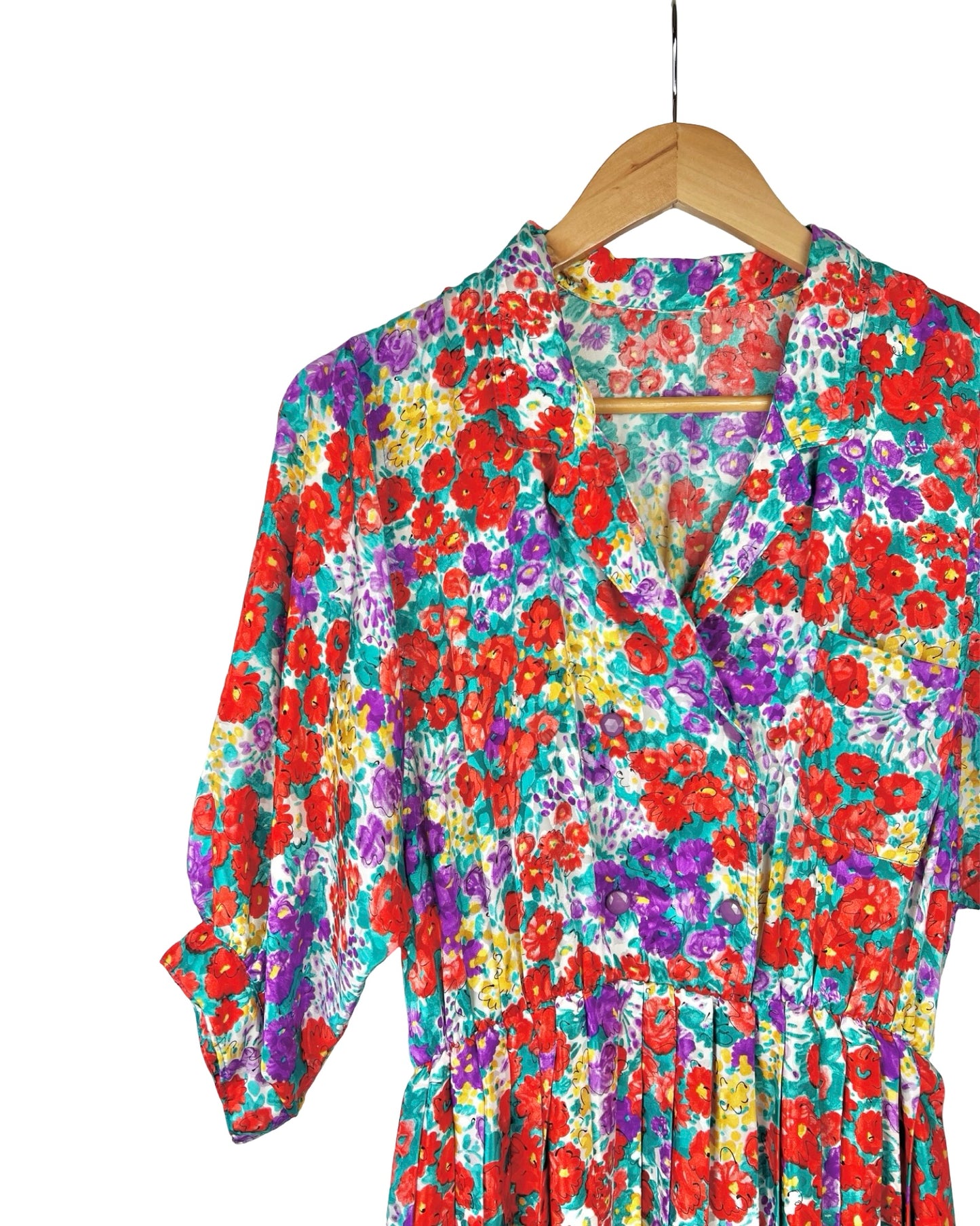Vintage bloemenjurk met plissérok - M