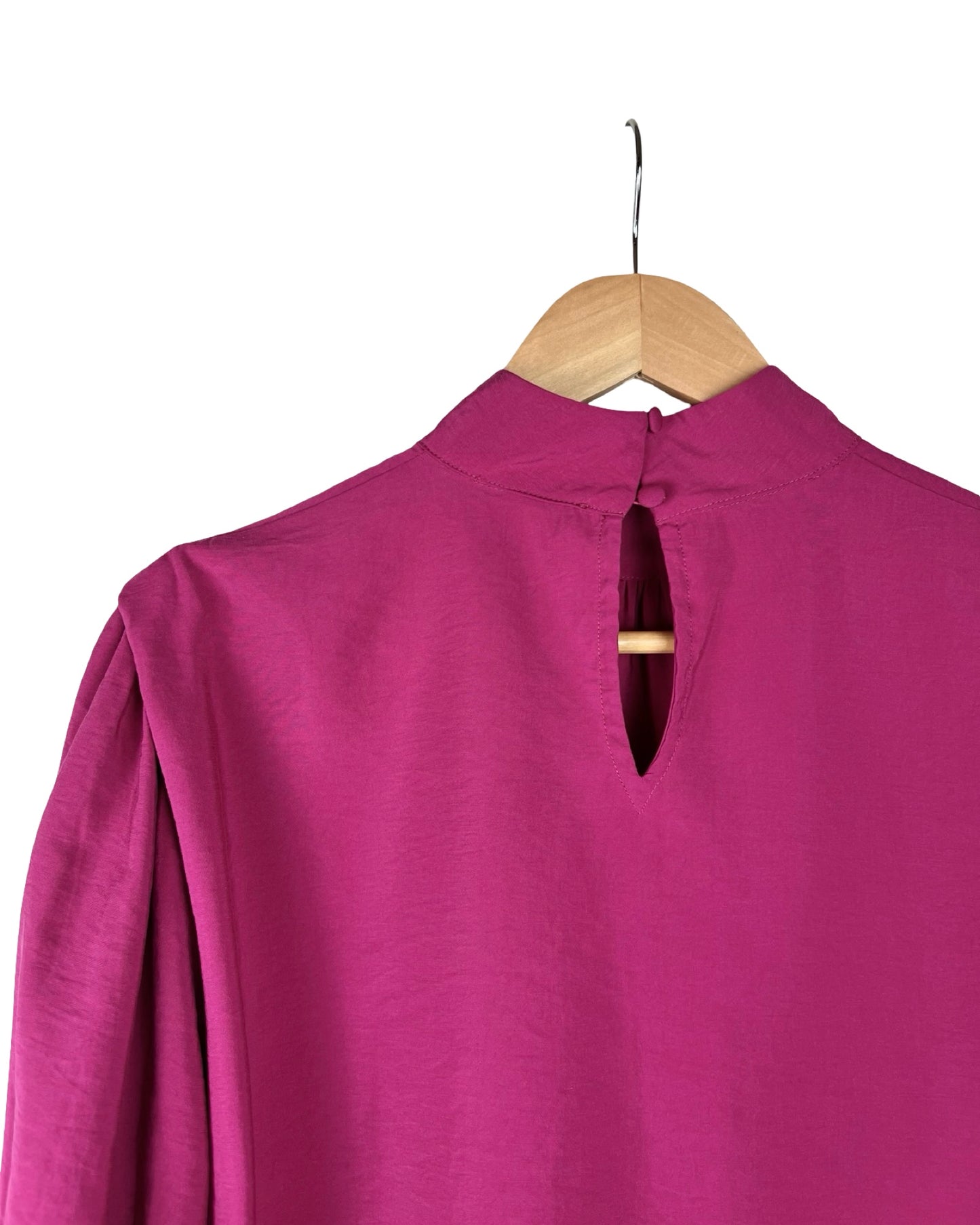 Fuchsia blouse met pofmouwen - L