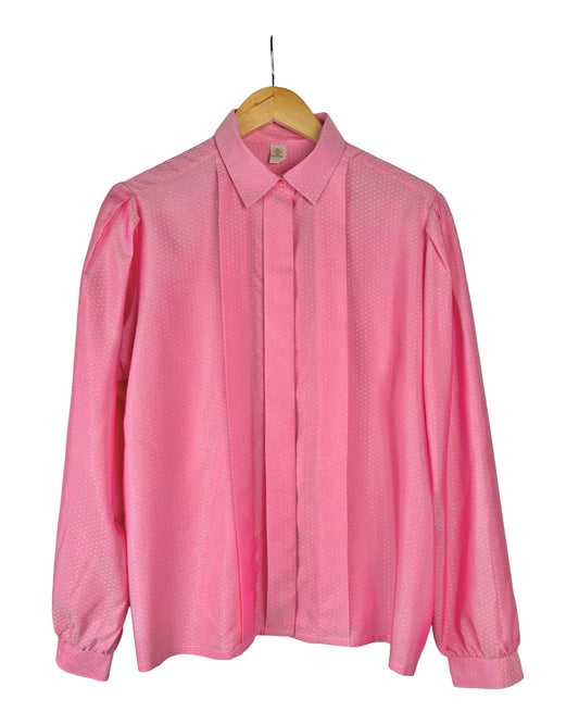 Roze vintage blouse met pofmouwen - L