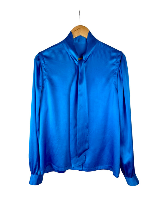 Kobaltblauwe zijden blouse - L