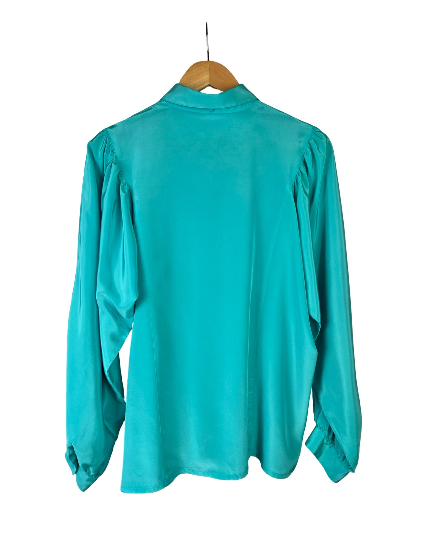 Turquoise vintage blouse met vleermuismouwen - L/XL