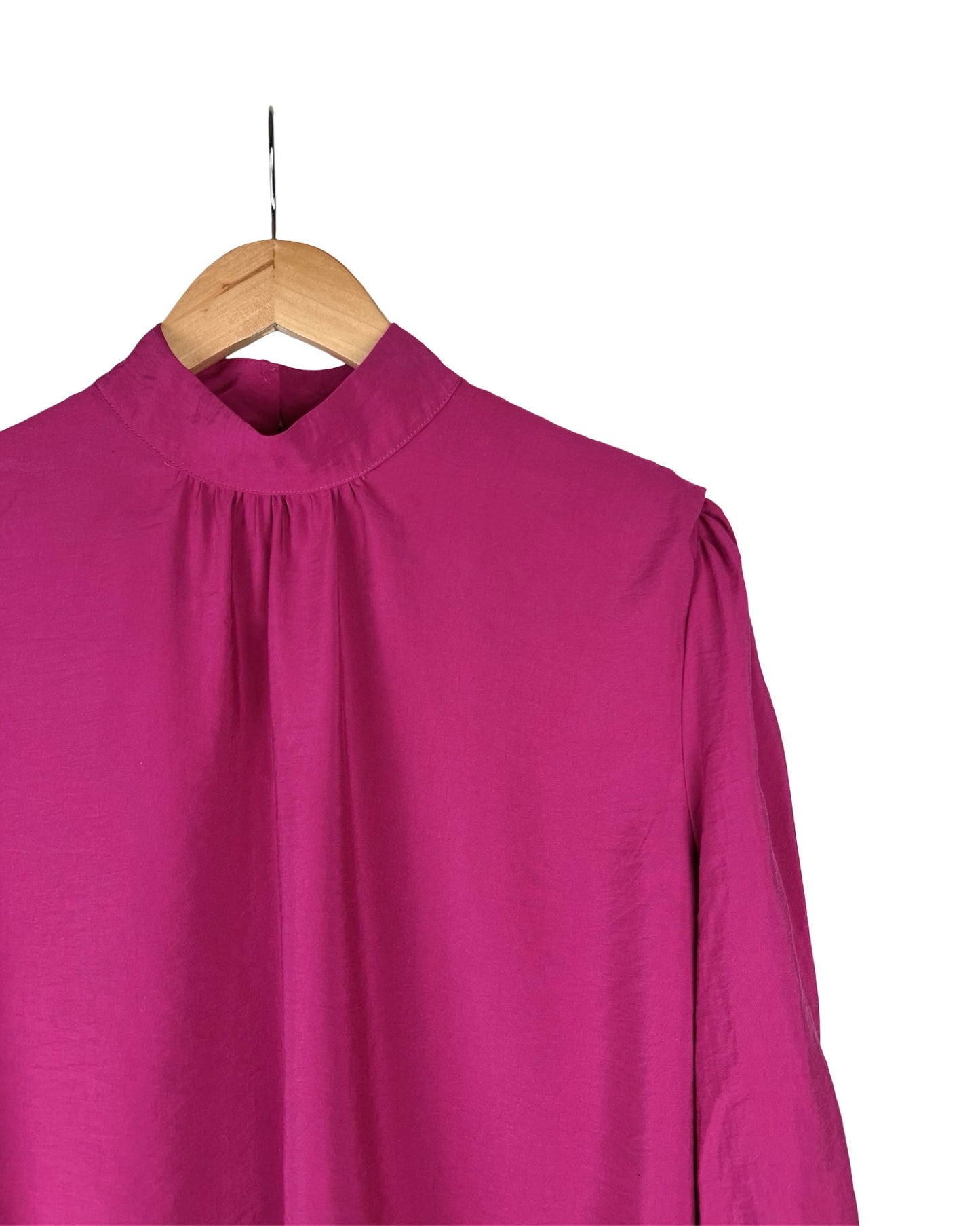 Fuchsia blouse met pofmouwen - L