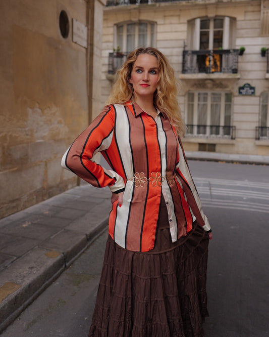 Viscose satijn blouse met strepen - M/L