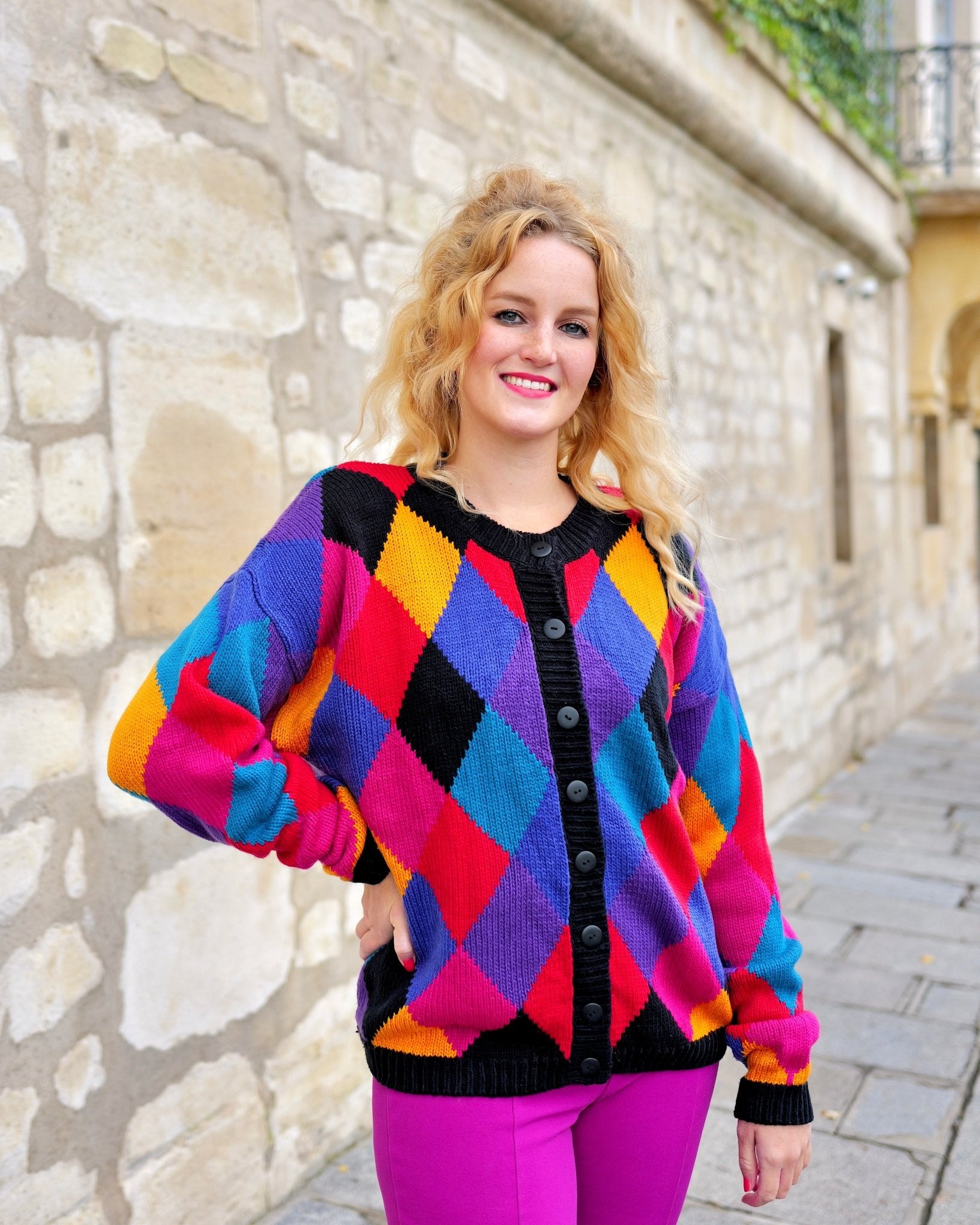 Vintage multicolor vest met ruiten - L - Petit Paris Vintage