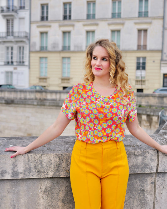 Vintage multicolor zijden top - L