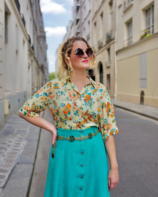 Vintage blouse met rozenprint - L