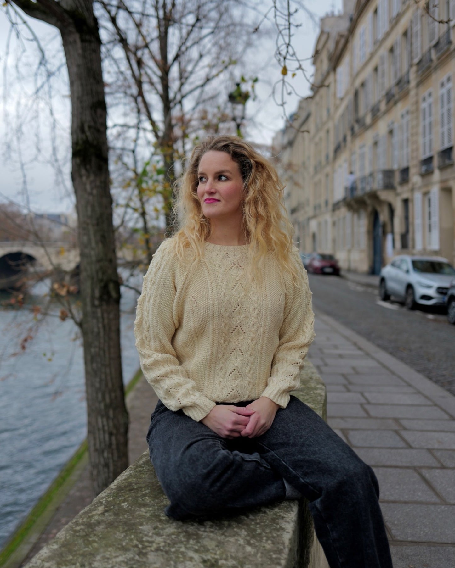 Vintage wollen kabeltrui - M/L