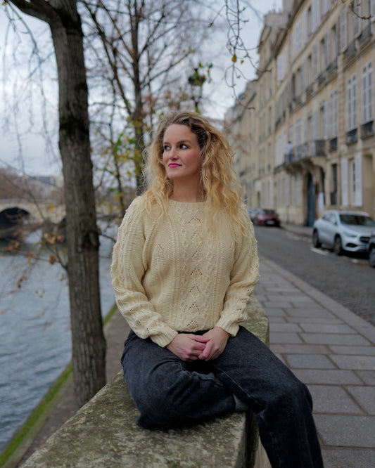 Vintage wollen kabeltrui - M/L