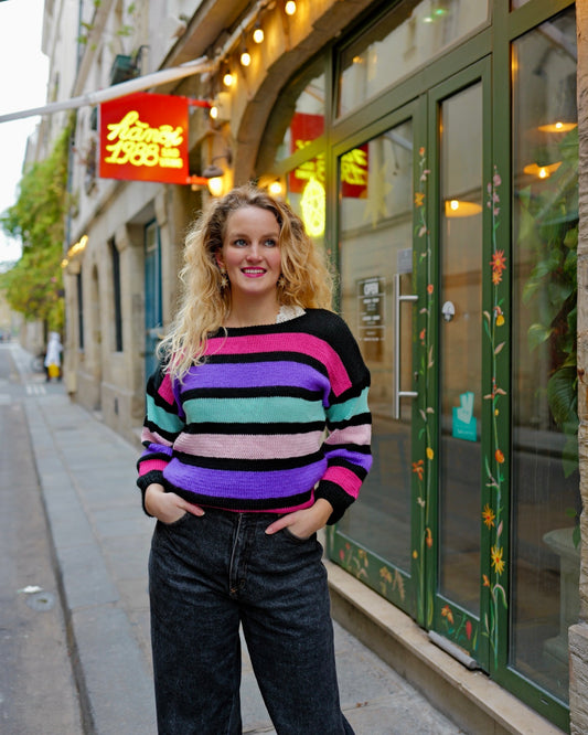 Vintage trui met gekleurde strepen - M/L