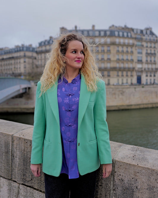 Vintage mintgroene wollen blazer - M