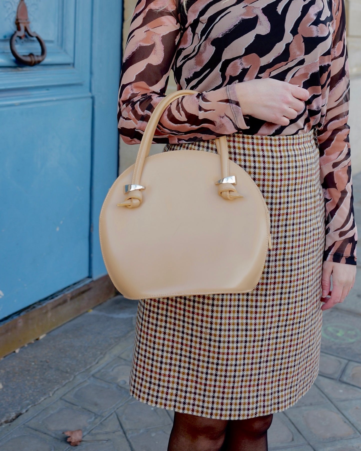 Vintage beige leren tas