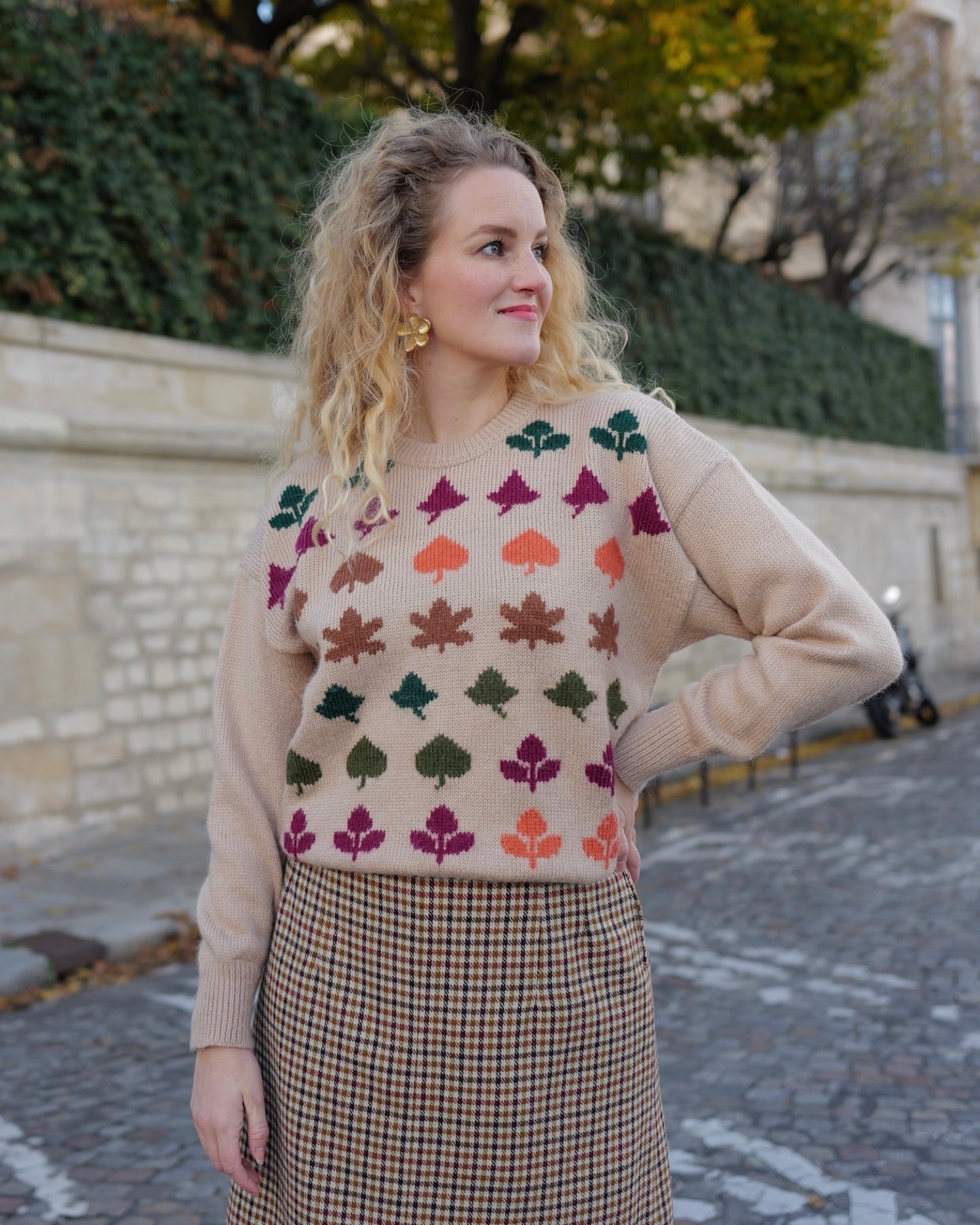 Vintage wollen herfst trui - L