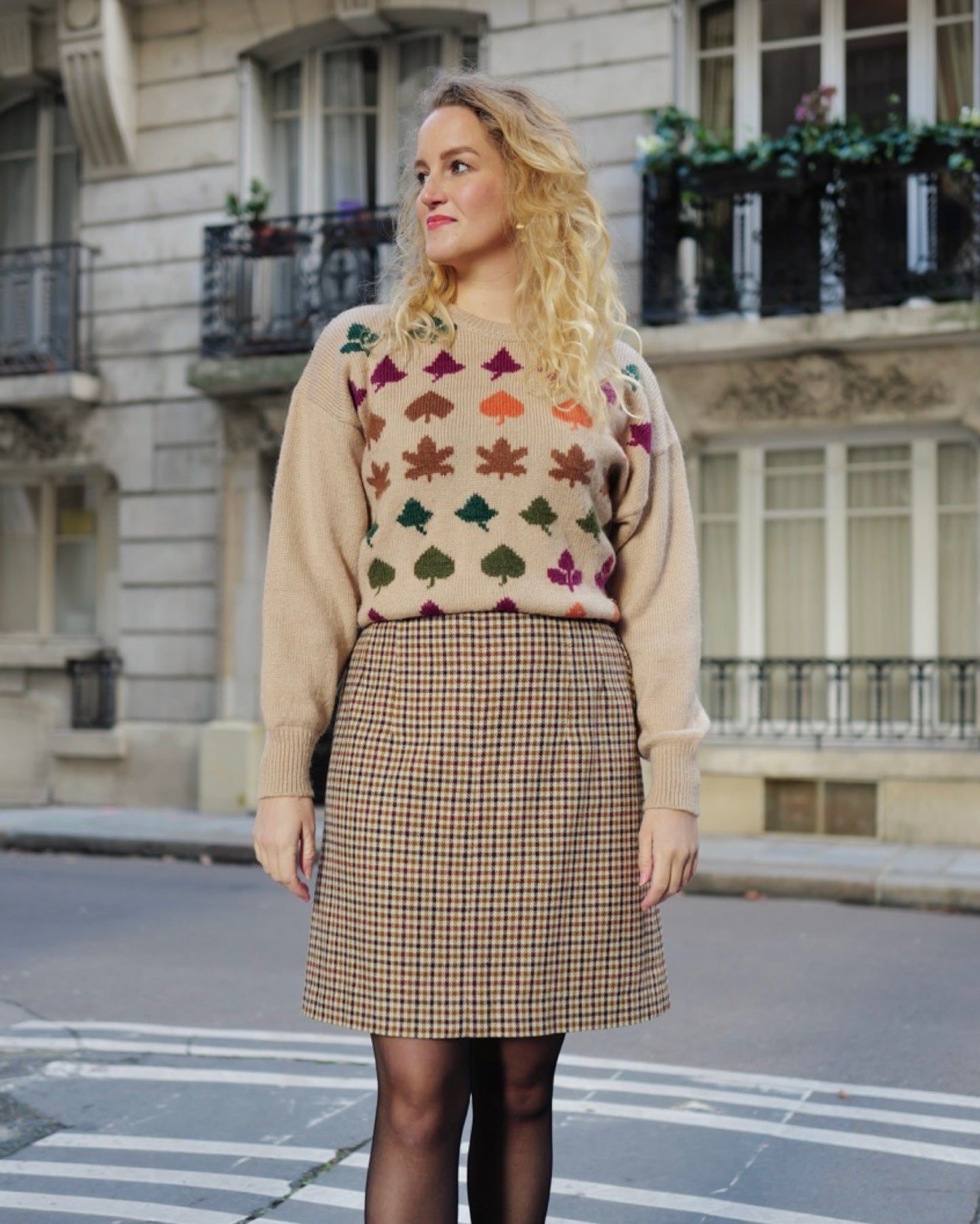 Vintage wollen rok met ruit - L