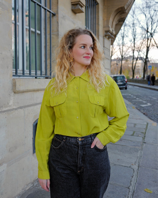 Limegroene vintage blouse - L