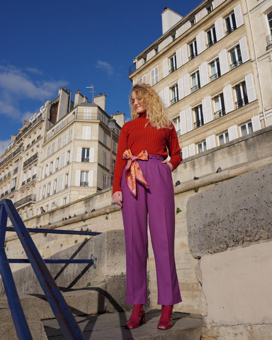 Paarse wollen pantalon - M