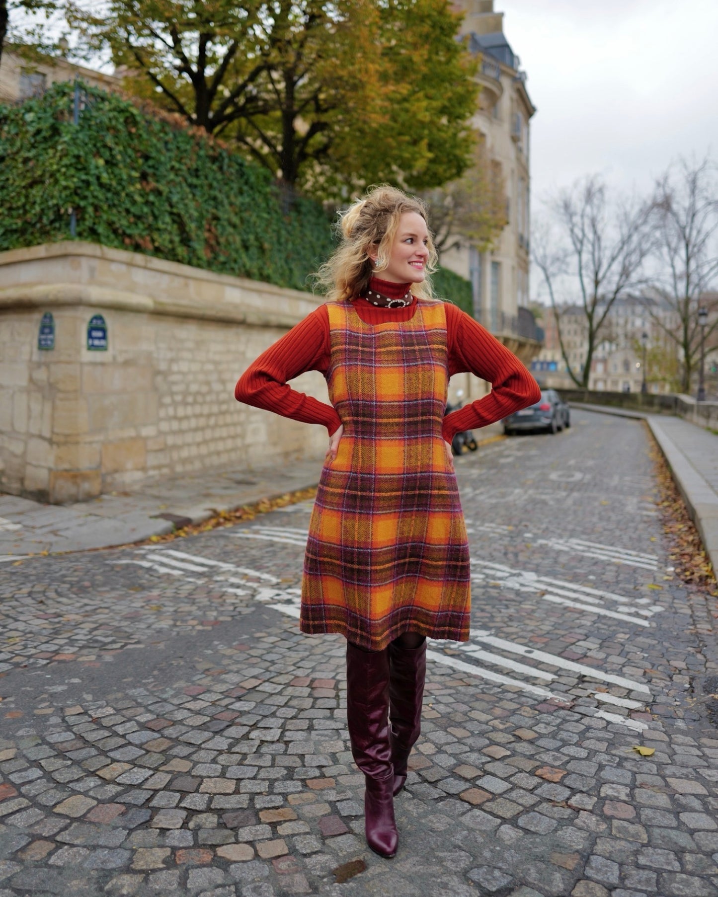 Geruite vintage jurk - L