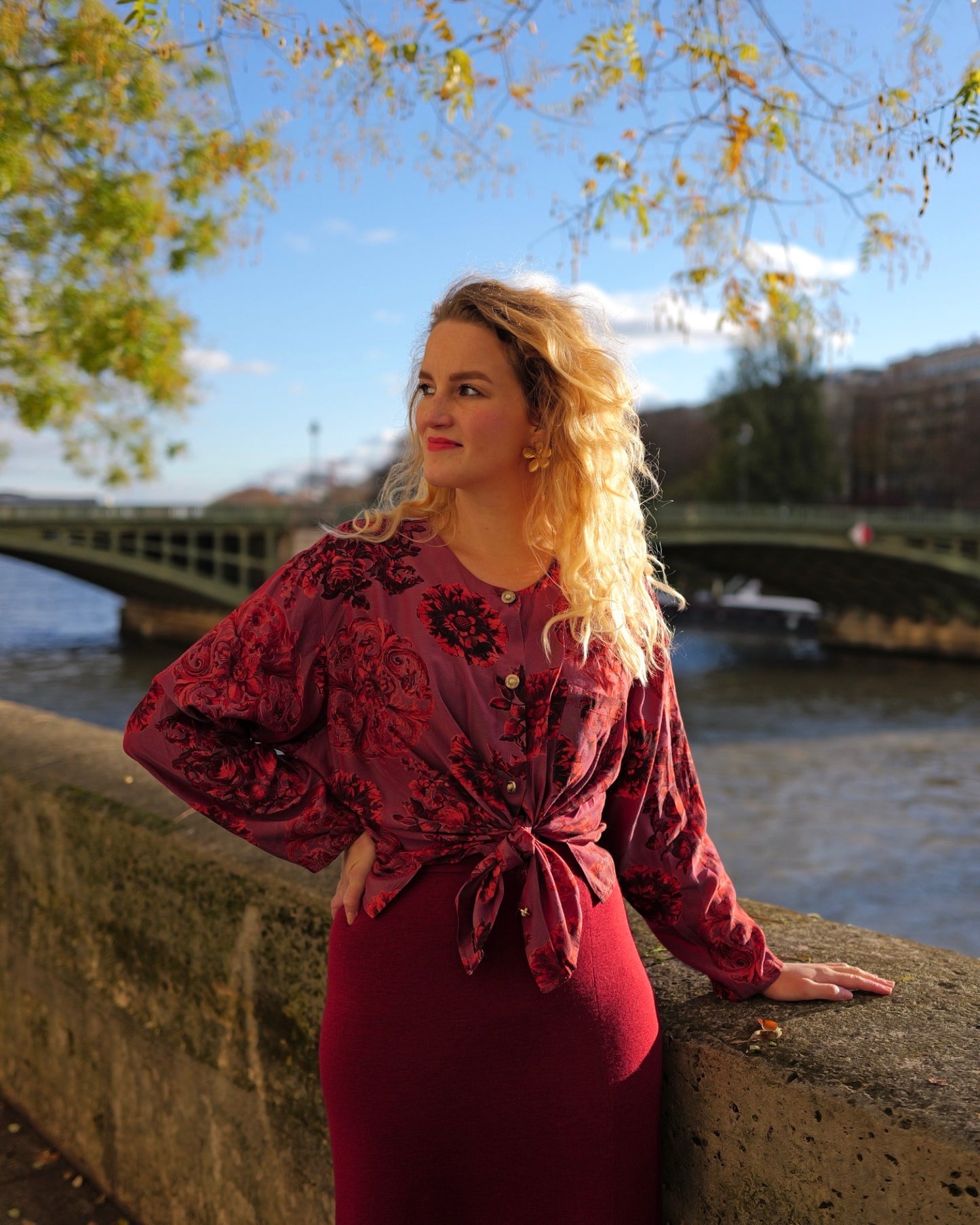 Vintage blouse met bloemen - XL