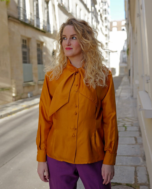 Gouden vintage zijden blouse - L