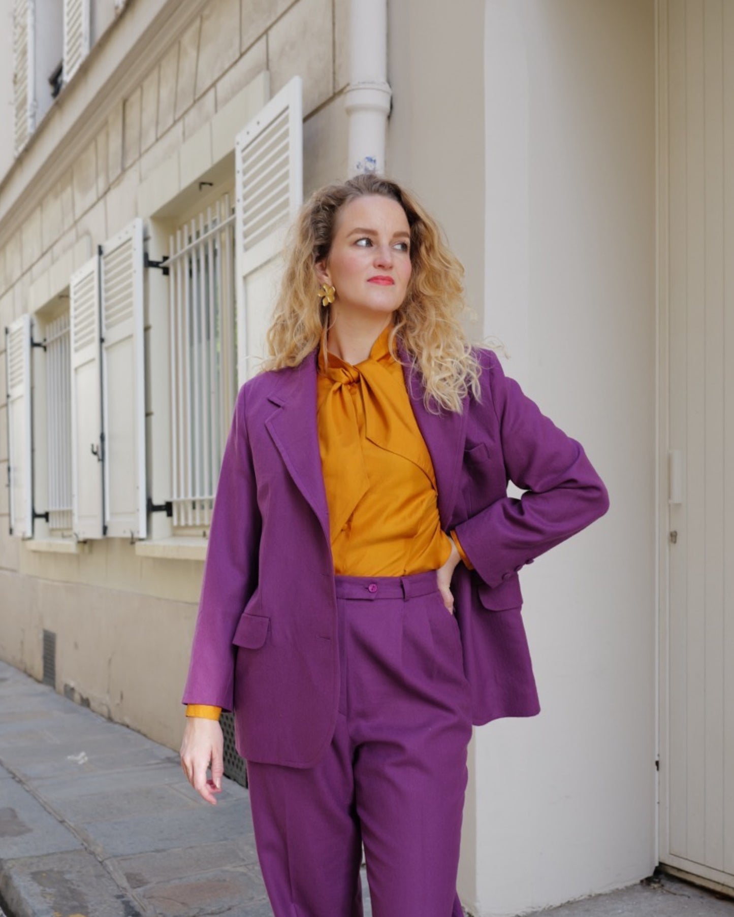 Gouden vintage zijden blouse - L