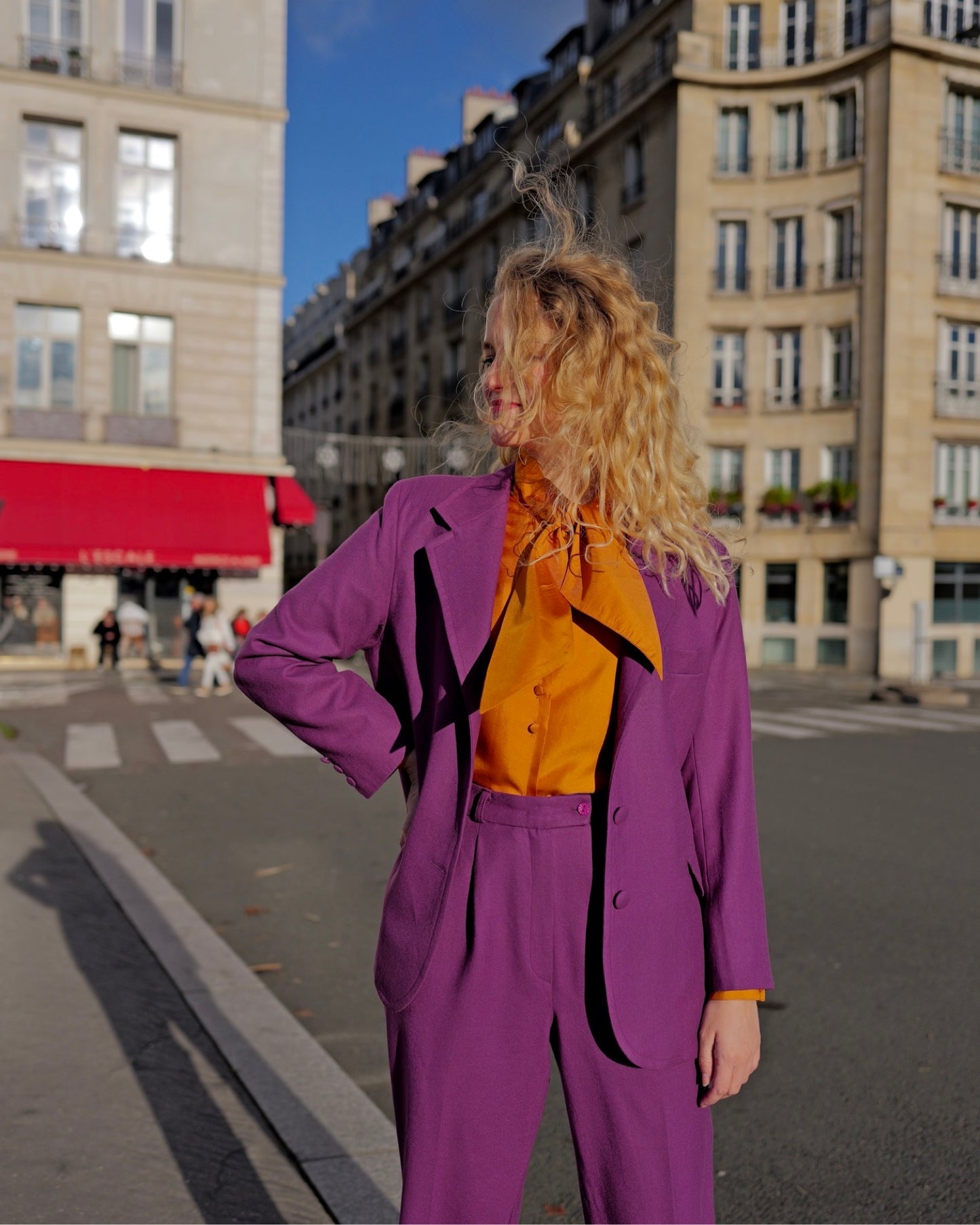 Paarse wollen blazer - L