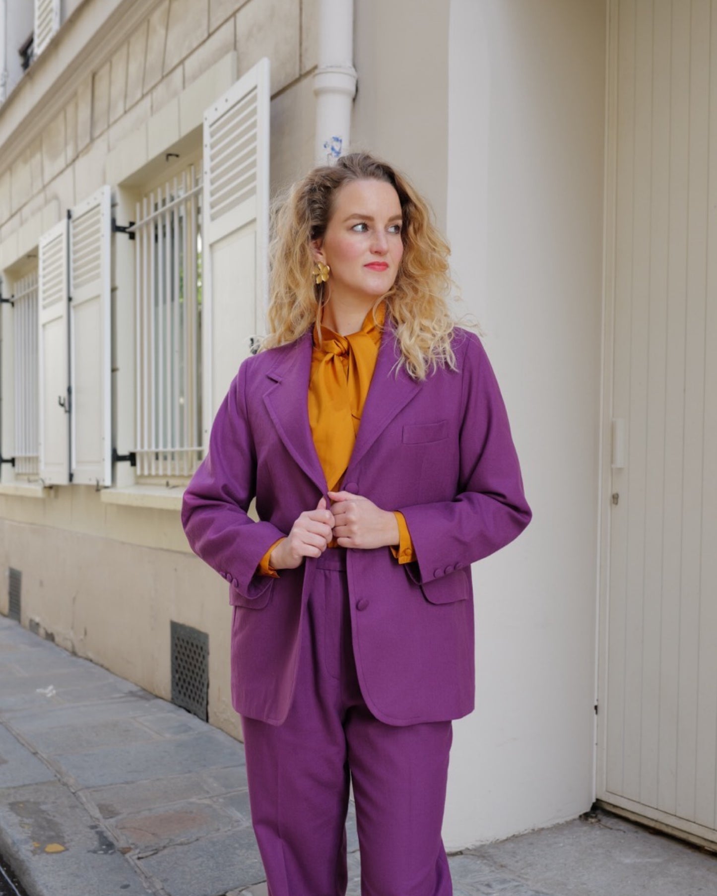 Paarse wollen blazer - L