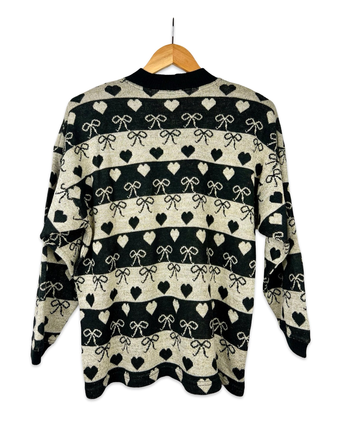 Vintage trui met strepen, hartjes en strikjes - L/XL