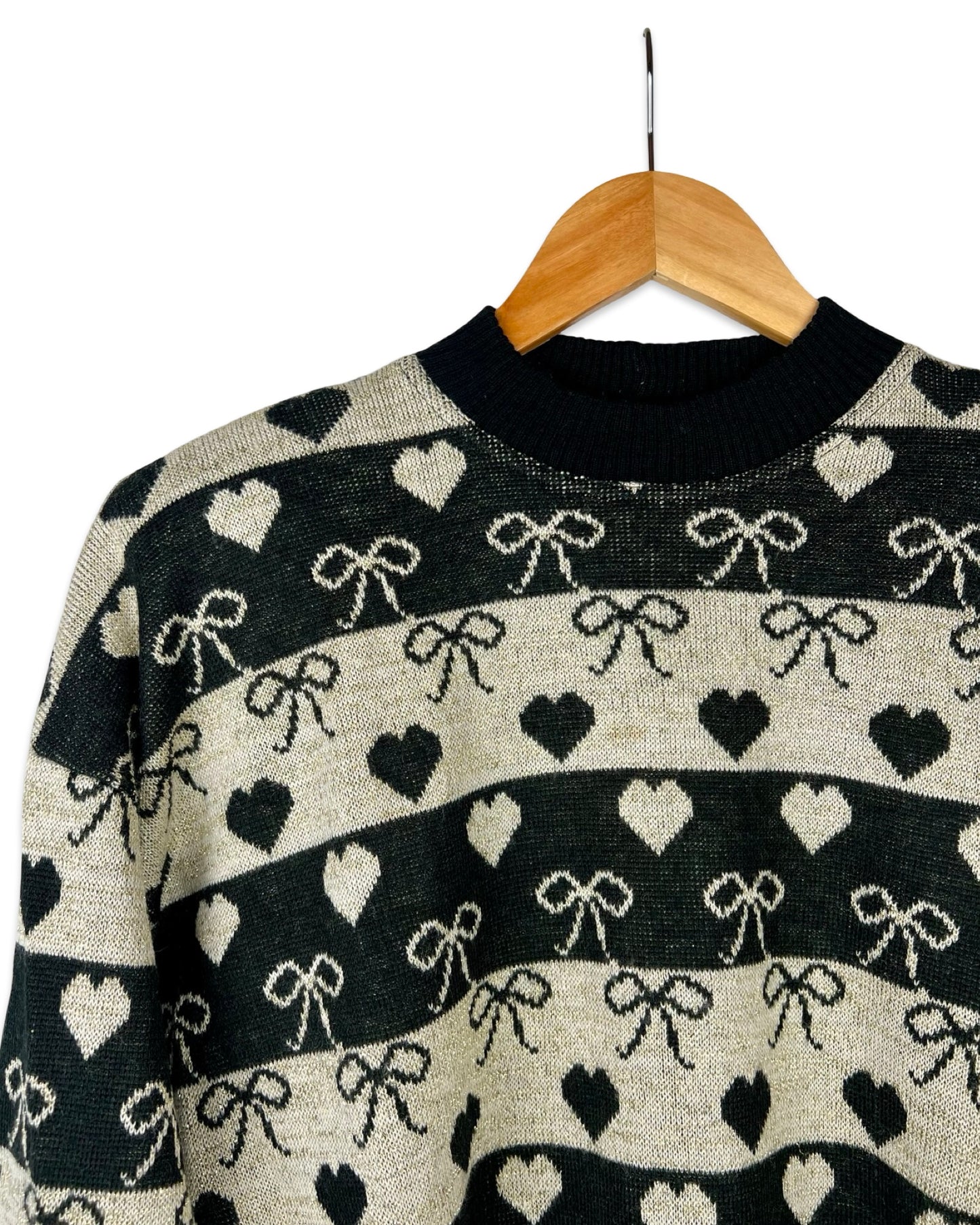 Vintage trui met strepen, hartjes en strikjes - L/XL