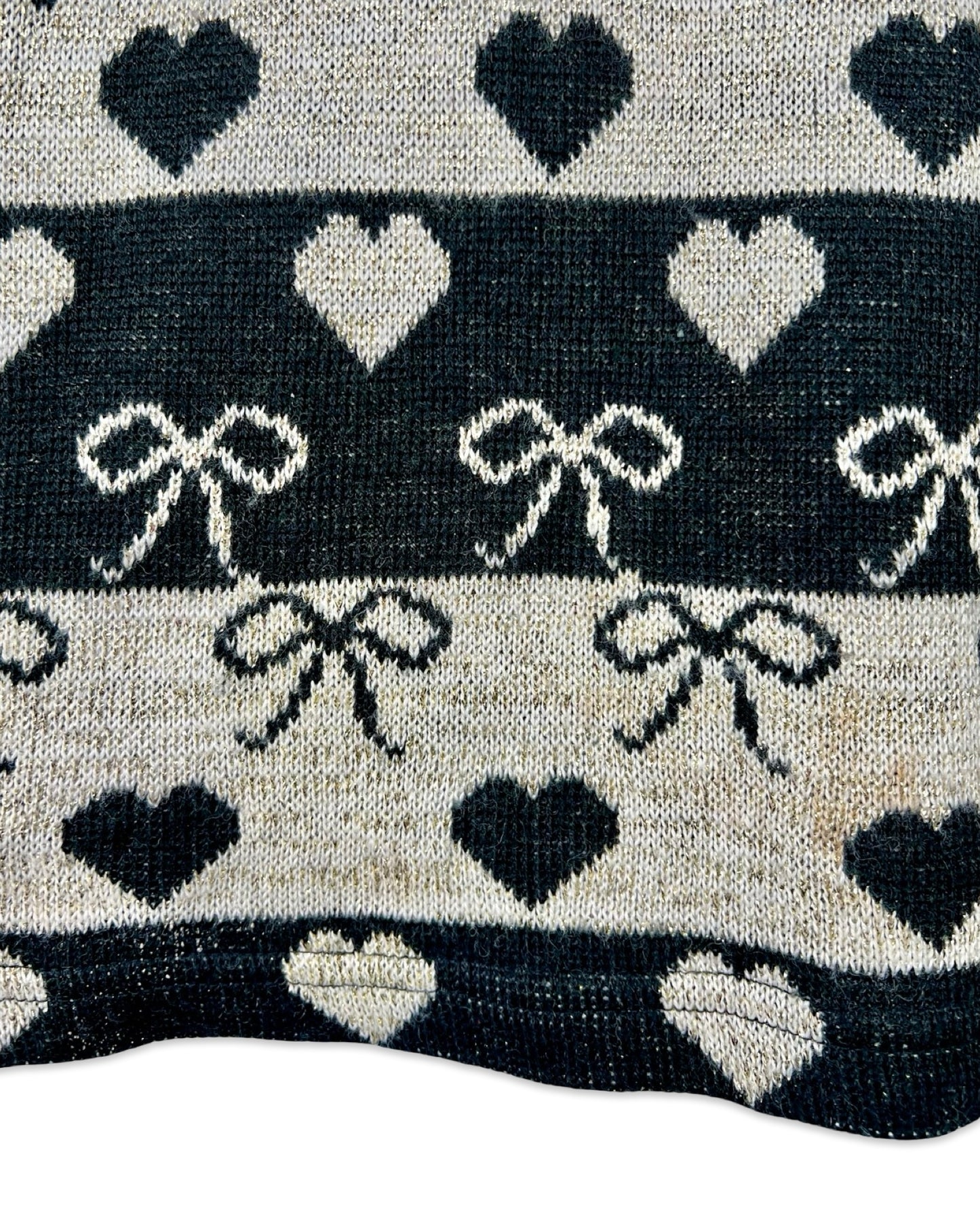 Vintage trui met strepen, hartjes en strikjes - L/XL