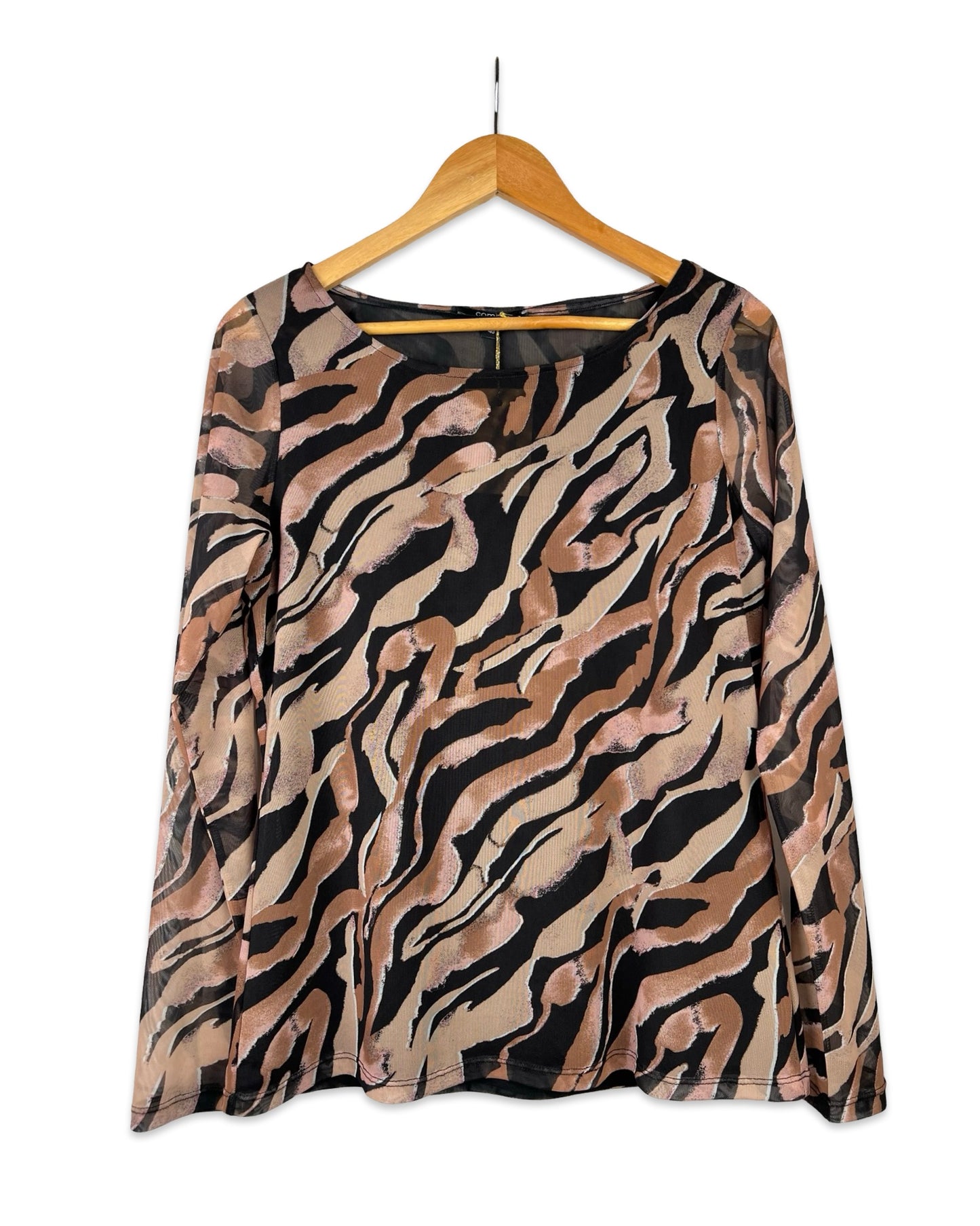 Mesh top met dierenprint - L